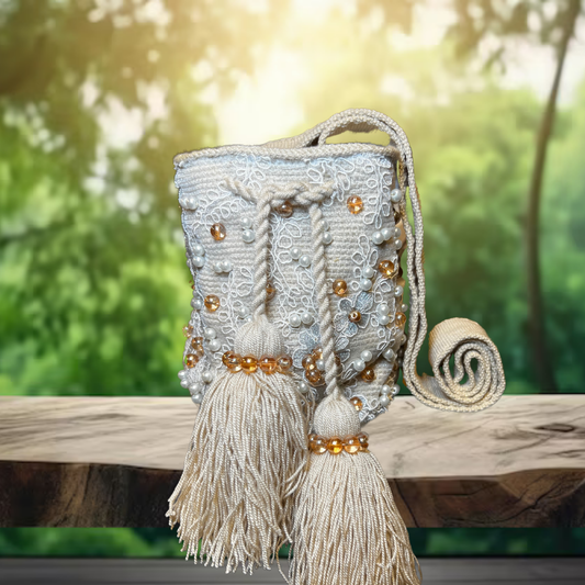 Nude/Gold Embroidered Wayuu Bag - Mini